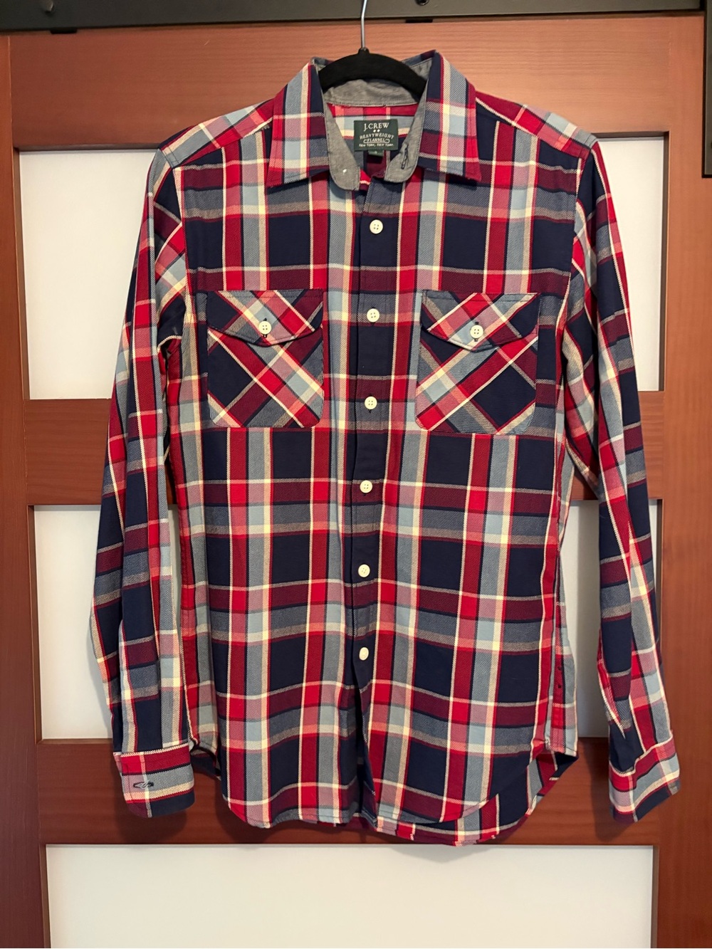 J. Crew Men’s Red and Navy Plaid Button-Down Shirt
